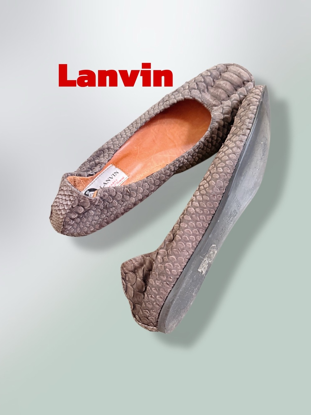 LANVIN Taupe Python-Embossed Leather Ballet Flats 37.5